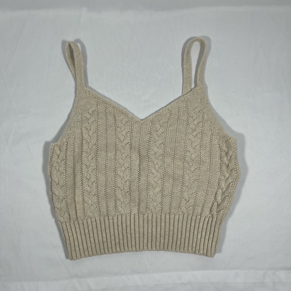 American Eagle Outfitters Beige Cable Knit Crop Top